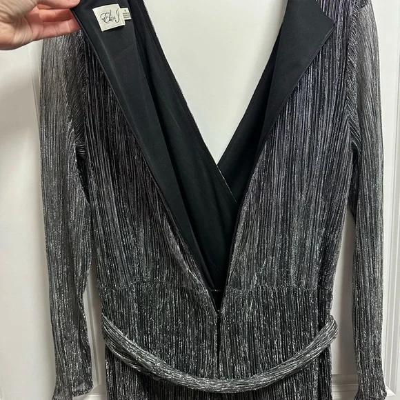 Gently Used Eliza J Elegant Silver Wrap jumpsuit - Picture 8 of 8